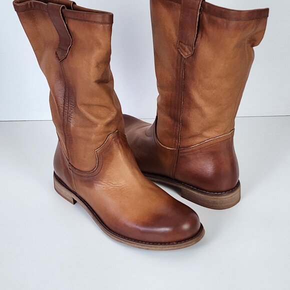 Donovan 11 Saddle Leather Boots | Tan Mid-Calf Western Pull-On | Size 42 (US 9) - Picture 2 of 8